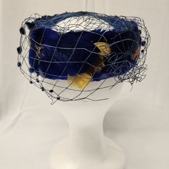 Vintage Blue Open Pillbox Hat - Picture 4 of 5